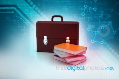 Leather Briefcase And Books Stock Image