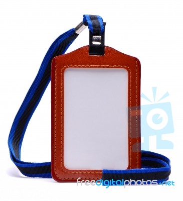 Leather Name Tag With Neck Strap Stock Photo