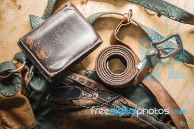 Leather On A Wooden Stock Photo