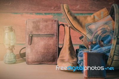 Leather On The Wooden Floor Stock Photo