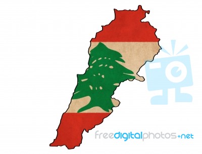 Lebanon Map On Lebanon Flag Drawing ,grunge And Retro Flag Serie… Stock Image