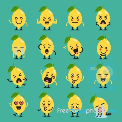 Lemon Character Emoji Set Stock Image