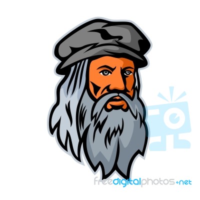 Leonardo Da Vinci Head Mascot Stock Image