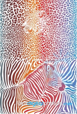 Leopard And Zebra With Color Background Stock Image