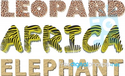 Leopard, Zebra And Elephant Texture In The Text Stock Image