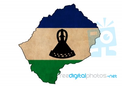 Lesotho Map On Lesotho Flag Drawing ,grunge And Retro Flag Serie… Stock Image