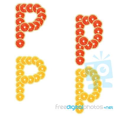 Letters Stacked Slices Of Orange And Grapefruit To Create Inscri… Stock Photo