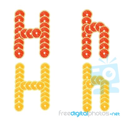 Letters Stacked Slices Of Orange And Grapefruit To Create Inscri… Stock Photo