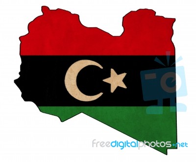 Libya Map On Libya Flag Drawing ,grunge And Retro Flag Series Stock Image