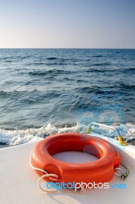 Life Buoy On The Boat Stock Photo