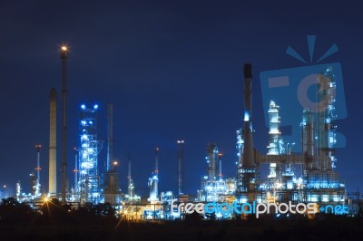 Lighing Landscape Of Oil Refinery Petrochemical In Heavy Industr… Stock Photo