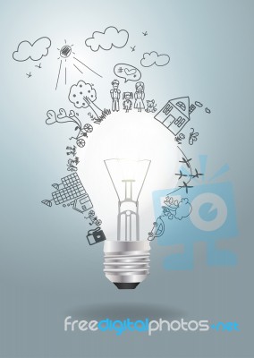 Light Bulb Idea With Creative Drawing Environment Ecology Concep… Stock Image