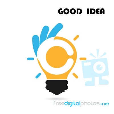 Light Bulb Logo And Hand Sign Stock Image