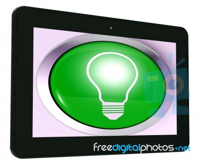 Light Bulb Tablet Means Bright Idea Innovation Or Invention Stock Image