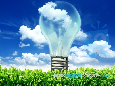 Light Bulb With Blue Sky Stock Photo