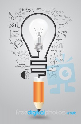Light Bulb With Pencil With Business Strategy Plan Concept Idea Stock Image