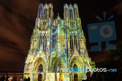 Light Show At Reims Cathedral In Reims France On September 12, 2… Stock Photo