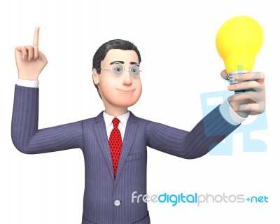 Lightbulb Businessman Represents Power Source And Character 3d R… Stock Image