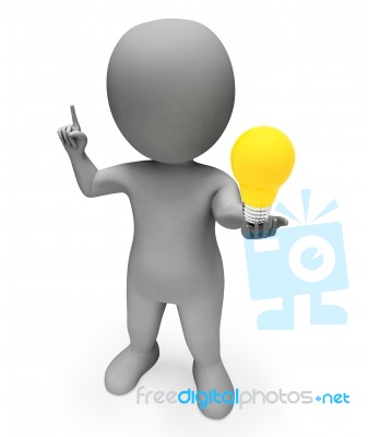 Lightbulb Character Indicates Reflection Inventions And Illustra… Stock Image