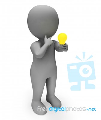 Lightbulb Idea Indicates Power Source And Character 3d Rendering… Stock Image