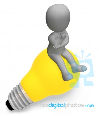 Lightbulb Thinking Indicates Power Source And Character 3d Rende… Stock Image