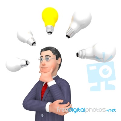Lightbulbs Businessman Indicates Power Sources And Character 3d Stock Image