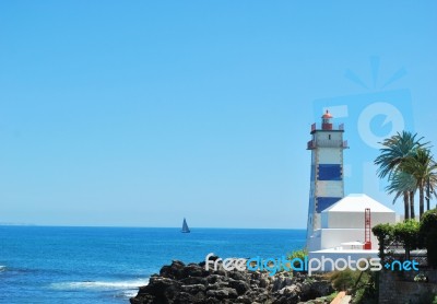Lighthouse In Cascais, Portugal Stock Photo