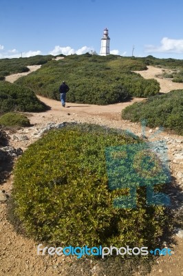 Lighthouse Of Cape Espichel Stock Photo