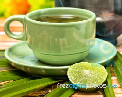 Lime Green Tea Indicates Beverages Fruit And Cafeterias Stock Photo