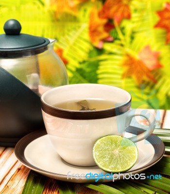 Lime Green Tea Indicates Refreshment Drink And Drinks Stock Photo