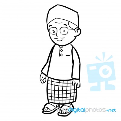 Line Drawing Of Adult Malay Man Cartoon -character  Stock Image