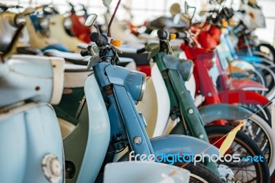 Line Up Of Old Motorcycles Stock Photo
