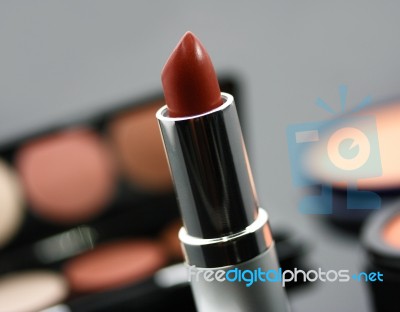 Lipstick With Other Cosmetics Stock Photo