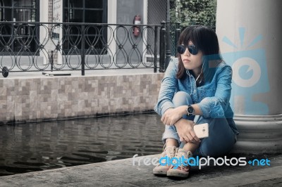 Listen To Music Stock Photo