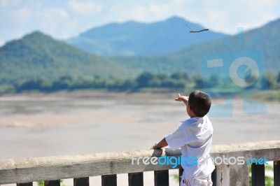 Little Boy Pointing Out Stock Photo
