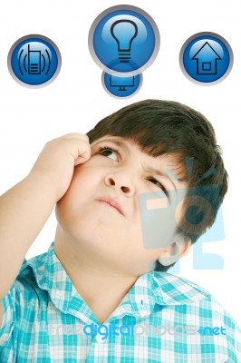 Little Boy Thinking Stock Photo