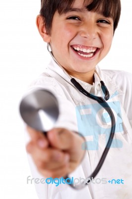 Little Doctor Showing Stethoscope Stock Photo