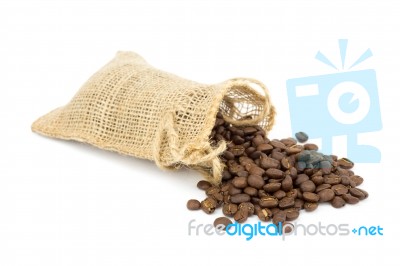 Little Sackcloth With Coffee Beans Stock Photo