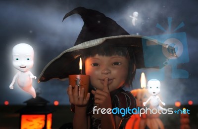 Little's Witch,little Girl In A Witch Costume For Halloween Stock Image