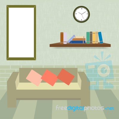Living Room And Book Shelf In Vintage Style Stock Image