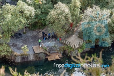 Llanberis, Wales/uk - October 7 : Police Divers Traing At A Quar… Stock Photo