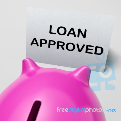 Loan Approved Piggy Bank Means Borrowing Authorised Stock Image