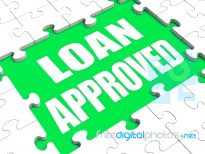 Loan Approved Puzzle Shows Credit Lending Agreement Approval Stock Image