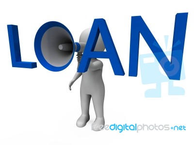 Loan Hailer Shows Bank Loans Credit Or Loaning Stock Image