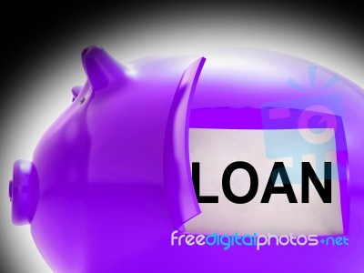 Loan Piggy Bank Message Means Money Borrowed Or Creditor Stock Image