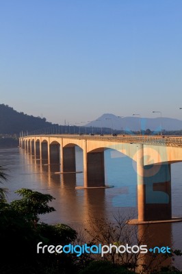Loas-japan Bridge Crossing Mekong River In Champasak  Southern O… Stock Photo