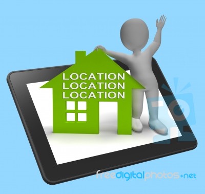 Location Location Location House Tablet Shows Perfect Property A… Stock Image