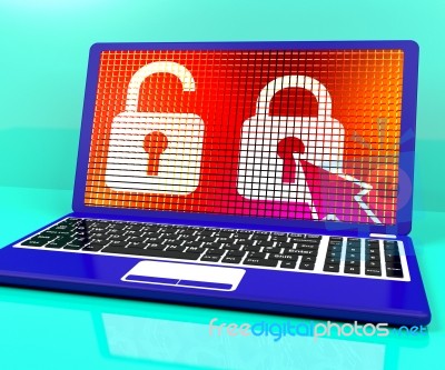 Locked Padlock On Laptop Showing Access Or Protection Stock Image