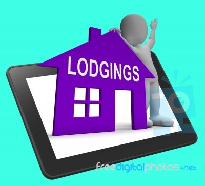 Lodgings House Tablet Means Place To Stay Or Live Stock Image