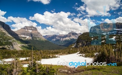 Logan Pass Scenic  Landscape In Glacier National Park, Mt Stock Photo